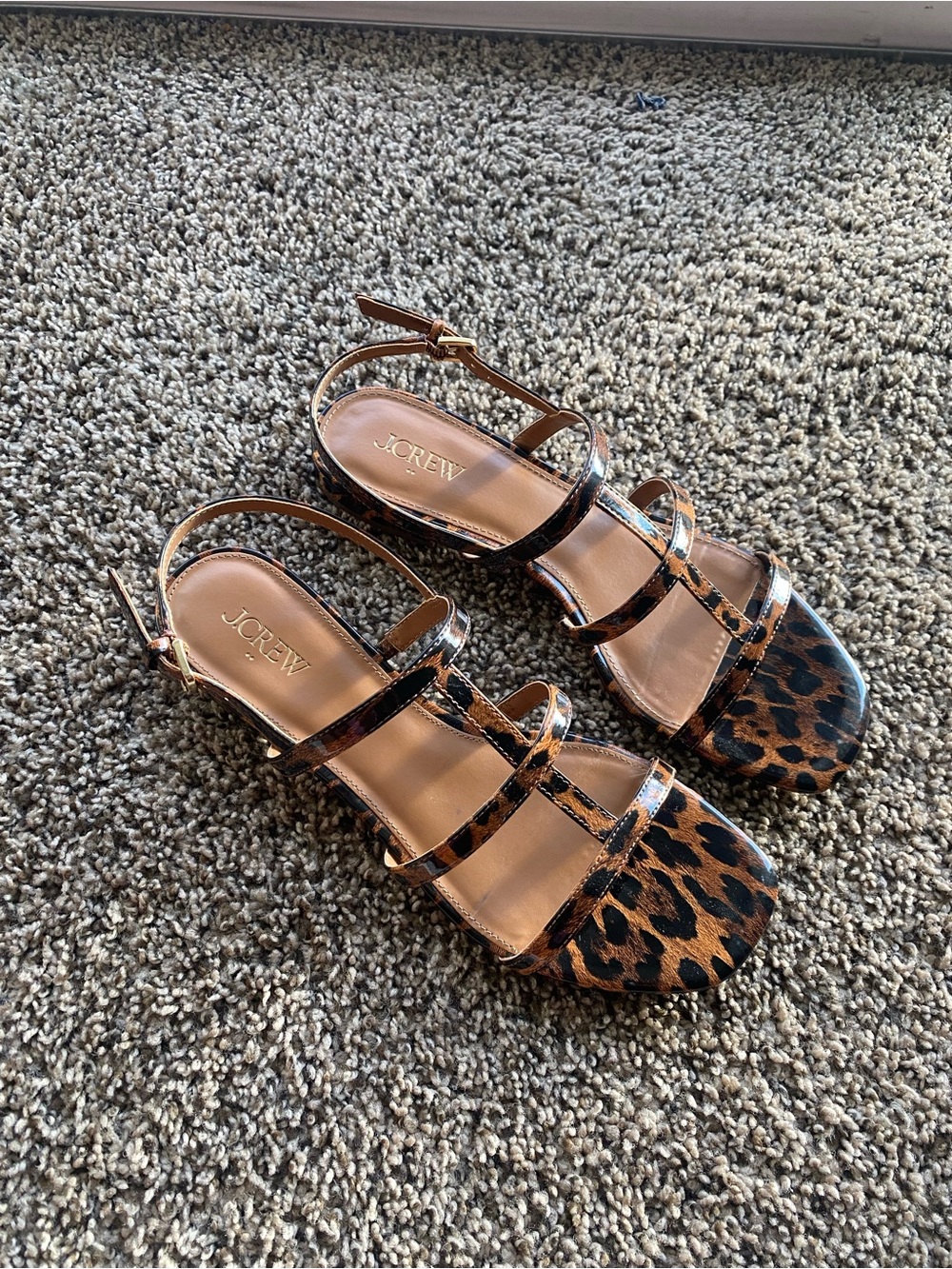 J. Crew Leopard-Print Strappy Sandals in Brown and Black